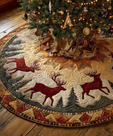 Regal Stag Velvet Tree Skirt — Majestic Stag Motif In Luxe Materials, Handcrafted And Custom-Sized For Upscale Holiday Décor
