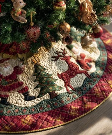 Reindeer Magic Trail Christmas Tree Skirt — Enchanting Handcrafted Holiday Skirt, Custom Options For A Magical Display