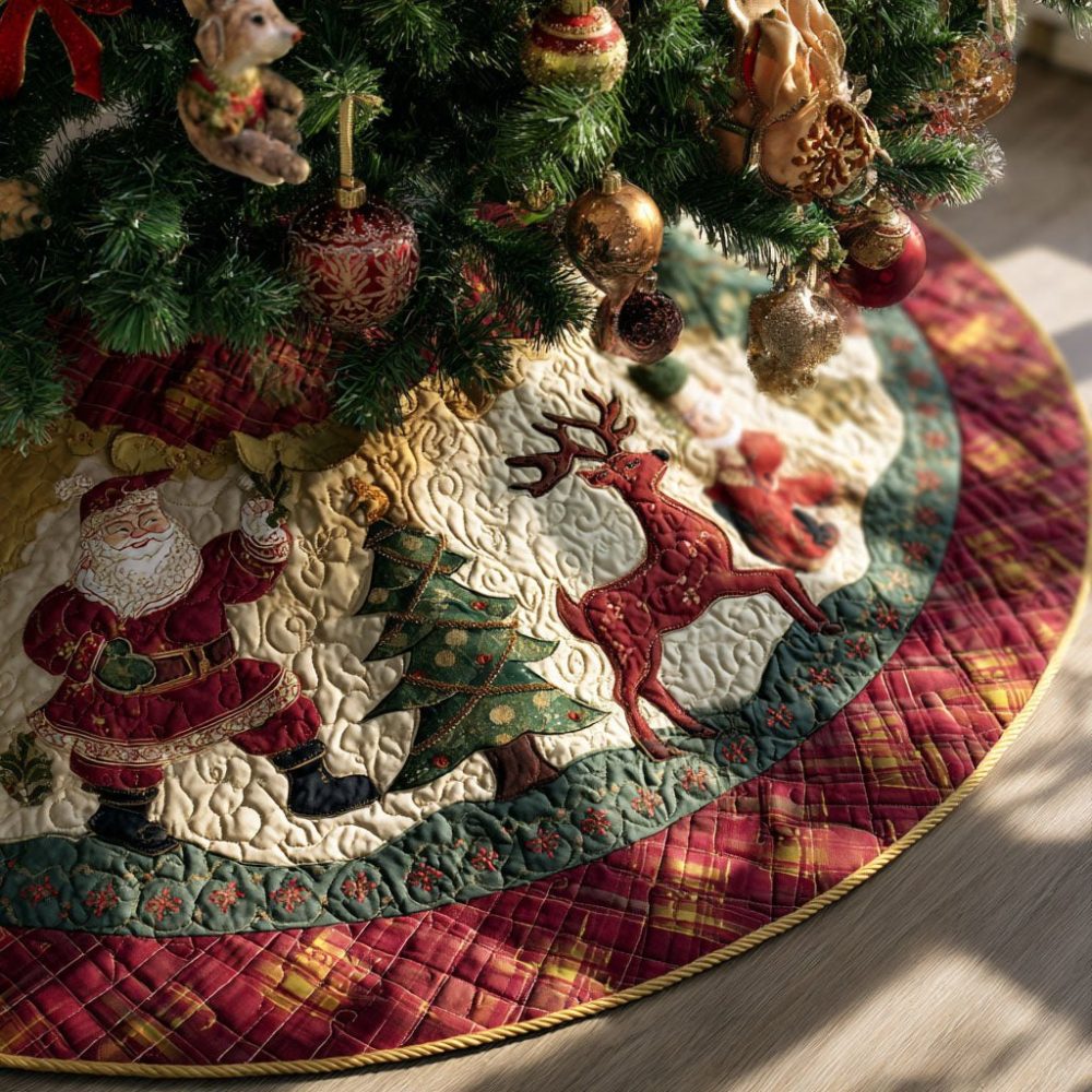 Reindeer Magic Trail Christmas Tree Skirt — Enchanting Handcrafted Holiday Skirt, Custom Options For A Magical Display