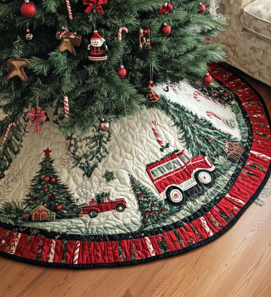 Custom Reindeer Holiday Tree Skirt — Luxurious Plush Christmas Tree Base, Handmade & Tailored For Elegant Seasonal Decor