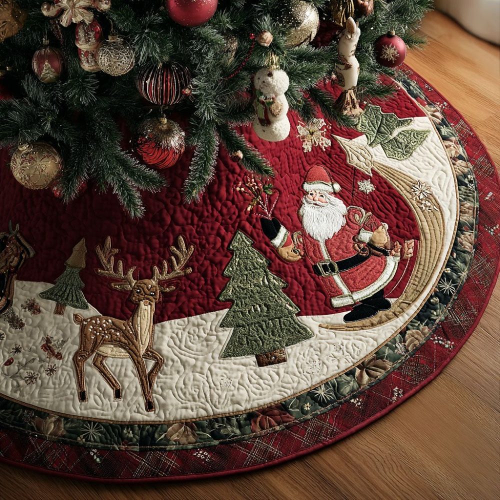 Reindeer Reunion Christmas Tree Skirt — Heartfelt Handcrafted Holiday Accent, Custom Fit & Ideal For Family Traditions