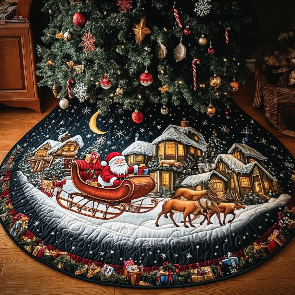 Reindeer Ride Christmas Tree Skirt — Festive Handcrafted Skirt For Holiday Trees, Custom Fit & Classic Seasonal Design