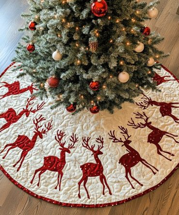 Reindeer Ridge Christmas Tree Skirt — Rustic Handcrafted Holiday Décor, Custom Sizing & Durable Festive Design
