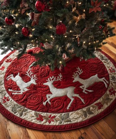 Reindeer Spirit Christmas Tree Skirt — Festive Handcrafted Holiday Skirt, Customizable Size & Color For Every Tree
