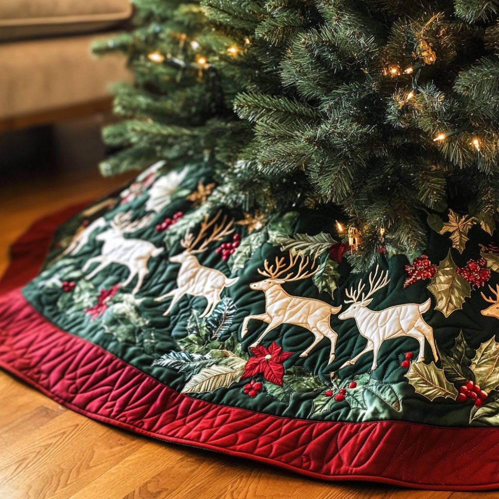 Reindeer Trail Christmas Tree Skirt — Handcrafted Nordic-Inspired Holiday Skirt, Custom Sizing & Cozy Seasonal Style
