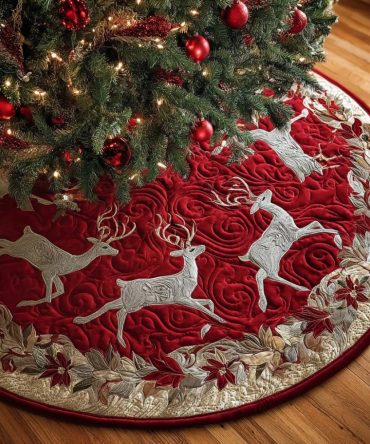 Reindeer Wish Christmas Tree Skirt — Charming Handcrafted Holiday Skirt, Custom Fit & Perfect For Seasonal Gifting