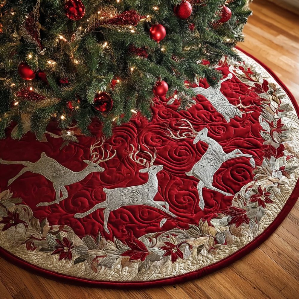 Reindeer Wish Christmas Tree Skirt — Charming Handcrafted Holiday Skirt, Custom Fit & Perfect For Seasonal Gifting