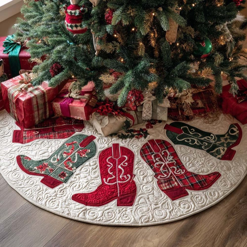 Rodeo Ride Christmas Tree Skirt - Western Rottweiler Holiday Decor, Custom Made-To-Order Plush Skirt, Great Gift For Dog Owners
