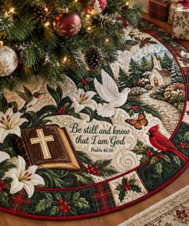 Rooted In Faith Tree Skirt — Made-To-Order Faith-Focused Christmas Skirt With Elegant Motifs, Custom Fit & Heirloom Construction