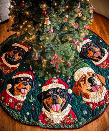 Rottie Christmas Magic Tree Skirt - Custom Rottweiler Holiday Decor, Plush Handmade, Personalized Options, Made-To-Order