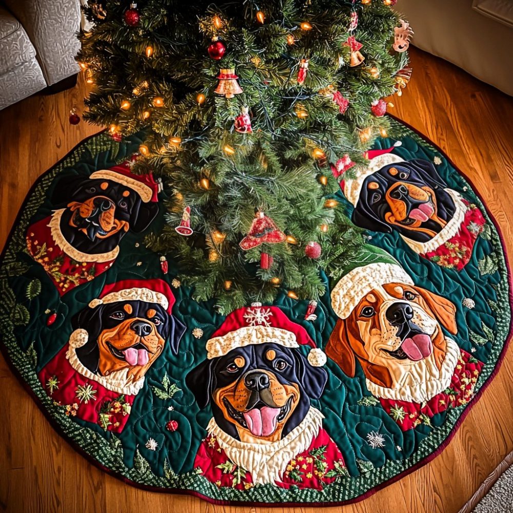 Rottie Christmas Magic Tree Skirt - Custom Rottweiler Holiday Decor, Plush Handmade, Personalized Options, Made-To-Order