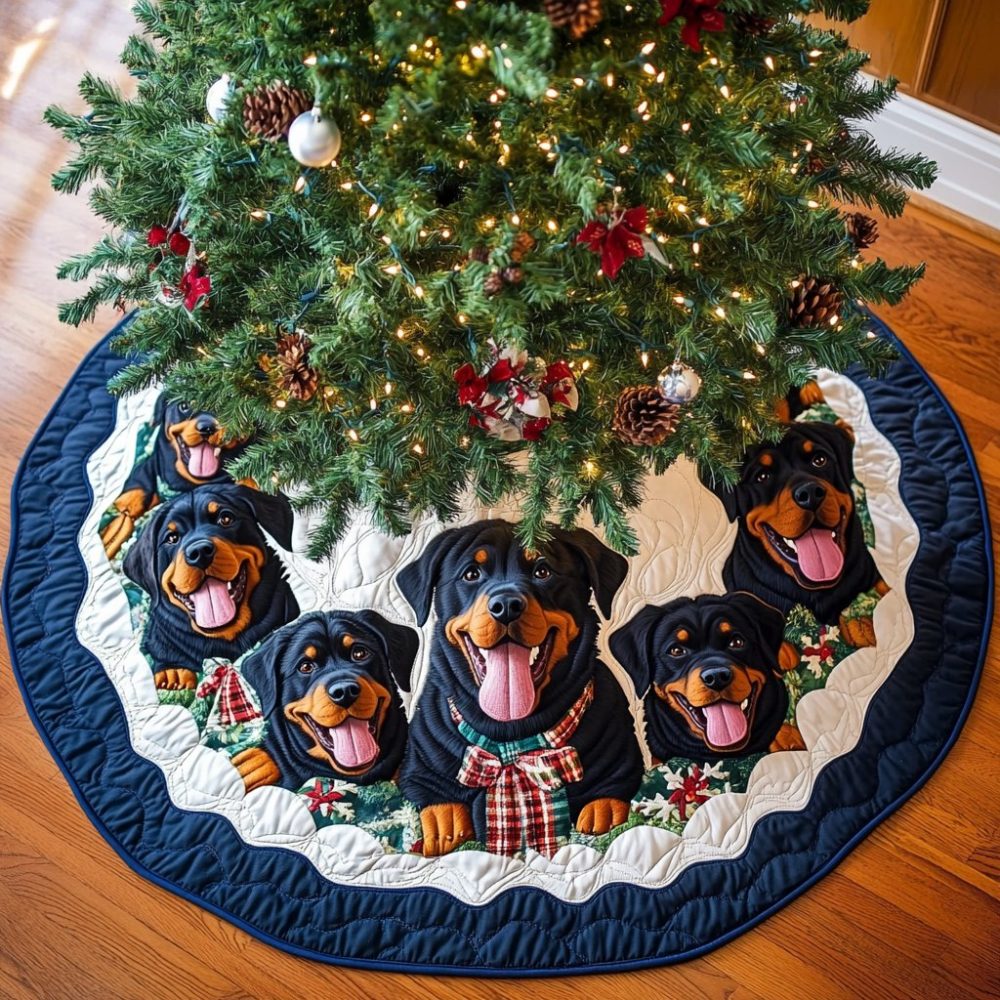 Rottweiler Christmas Charm Tree Skirt - Handmade Personalized Holiday Decor, Custom Plush Skirt Made-To-Order For Dog Lovers