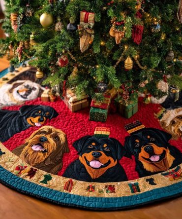 Rottweiler Dream Christmas Tree Skirt - Personalized Made-To-Order Holiday Dog Décor, Soft Plush Fabric, Multiple Sizes