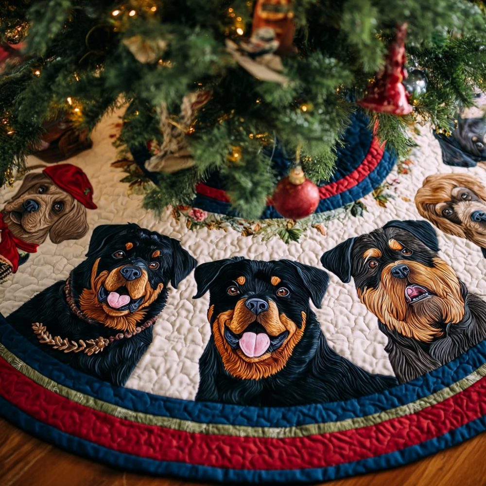Rottweiler Heart Personalized Tree Skirt - Handmade Custom Christmas Decor For Dog Lovers, Plush Heart Motif, Made-To-Order