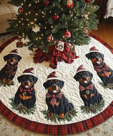 Rottweiler Holiday Cheer Tree Skirt - Custom Handmade Christmas Decor For Dog Lovers, Personalized, Plush And Durable