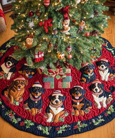 Custom Rottweiler Holiday Joy Tree Skirt - Plush Personalized Christmas Decor For Dog Lovers, Handmade And Made-To-Order