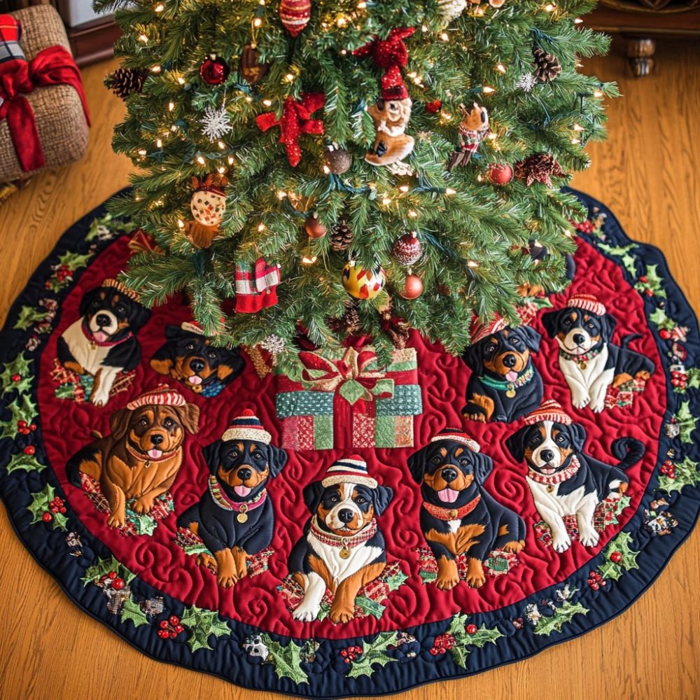 Custom Rottweiler Holiday Joy Tree Skirt - Plush Personalized Christmas Decor For Dog Lovers, Handmade And Made-To-Order