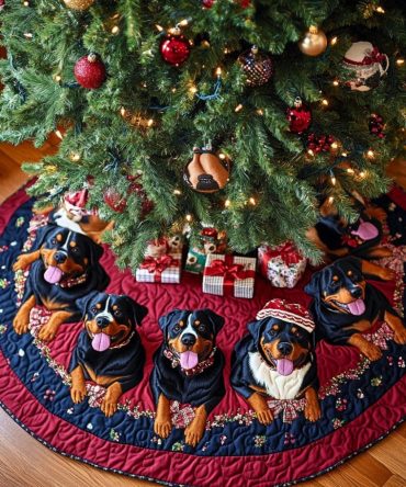 Rottweiler Joy Personalized Christmas Tree Skirt - Luxury Plush Holiday Dog Decor, Custom Handmade, Multiple Size Options