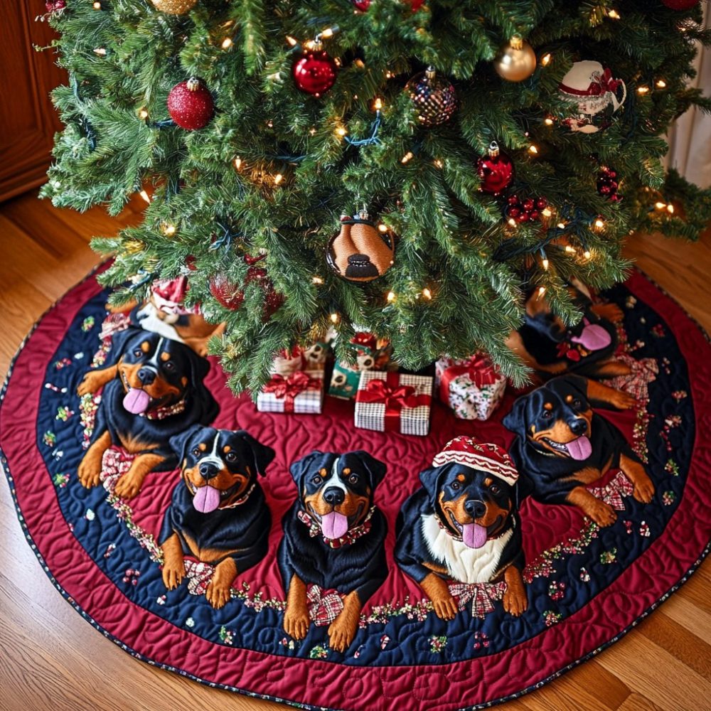 Rottweiler Joy Personalized Christmas Tree Skirt - Luxury Plush Holiday Dog Decor, Custom Handmade, Multiple Size Options