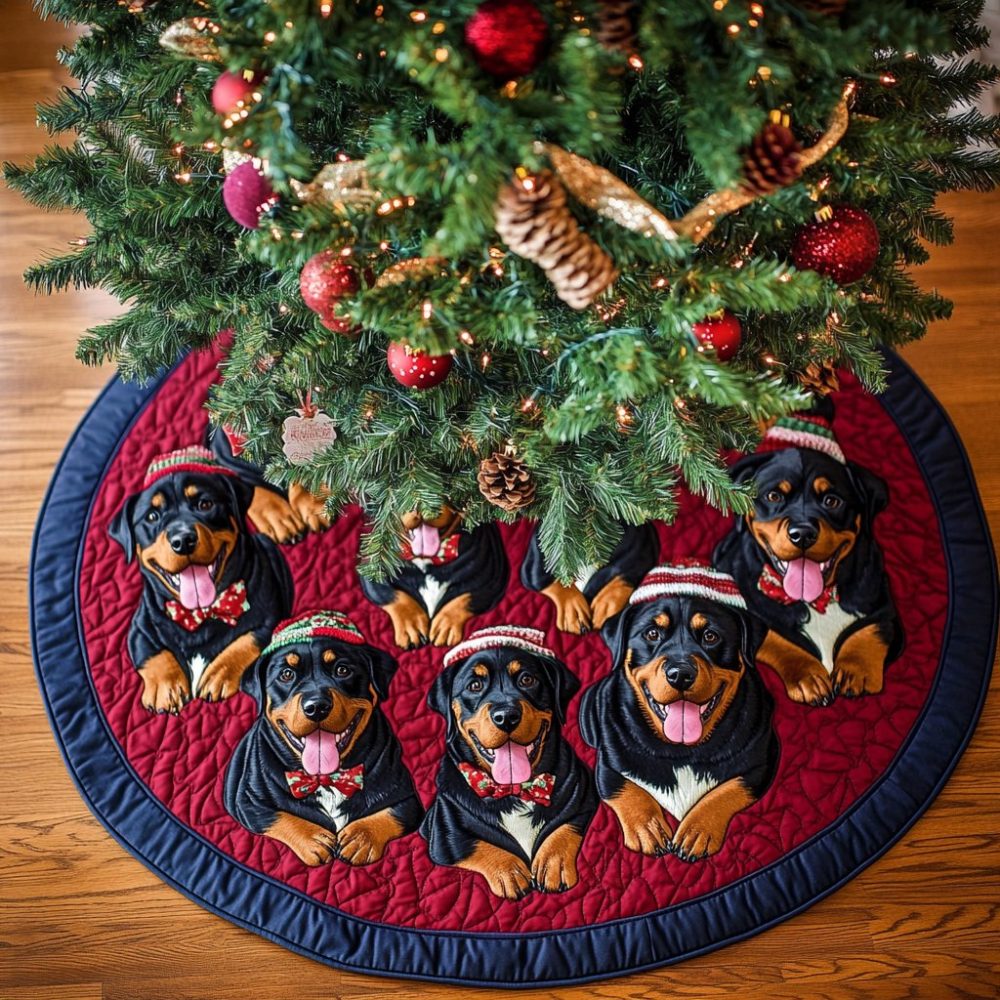 Personalized Rottweiler Noel Christmas Tree Skirt - Handmade Custom Holiday Dog Decor, Plush Fabric, Multiple Sizes Available