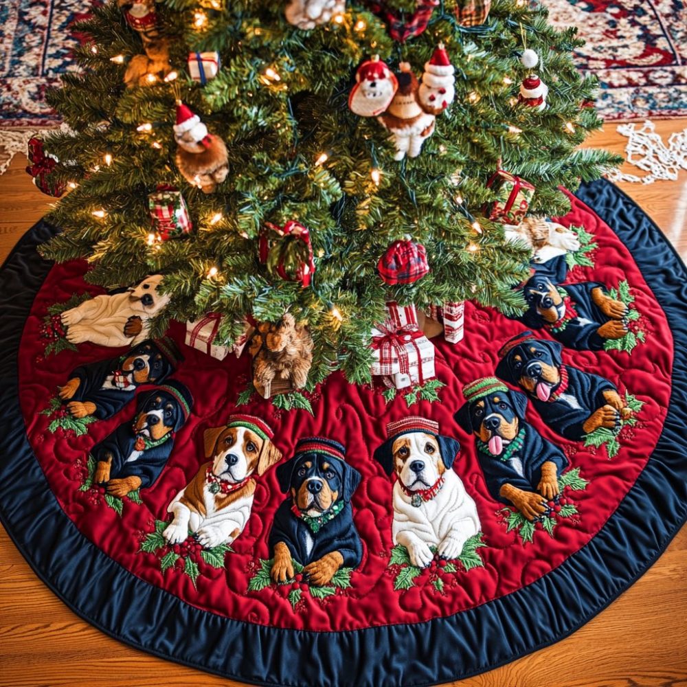 Rottweiler Noel Night Custom Christmas Tree Skirt - Plush Holiday Decor, Personalized Made-To-Order Family Gift