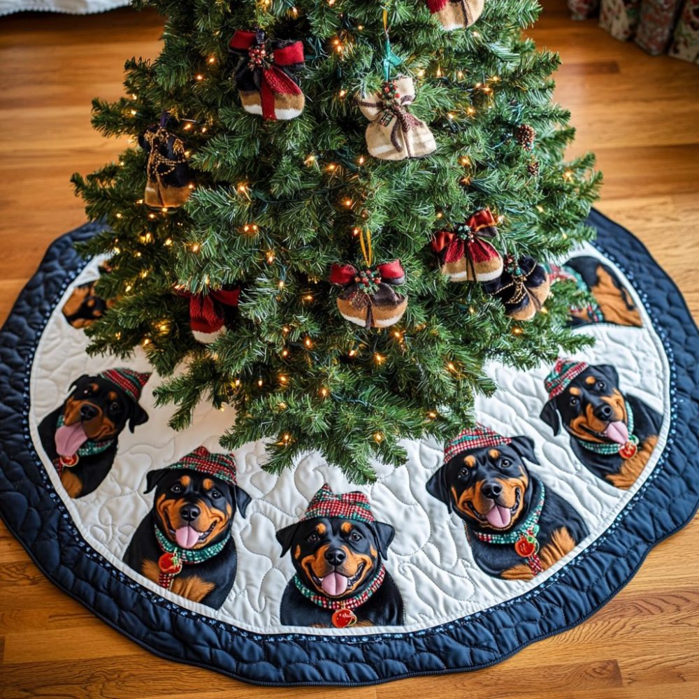 Personalized Rottweiler Spirit Christmas Tree Skirt - Handmade Holiday Decor, Plush Custom Dog Lover Gift, Multiple Sizes