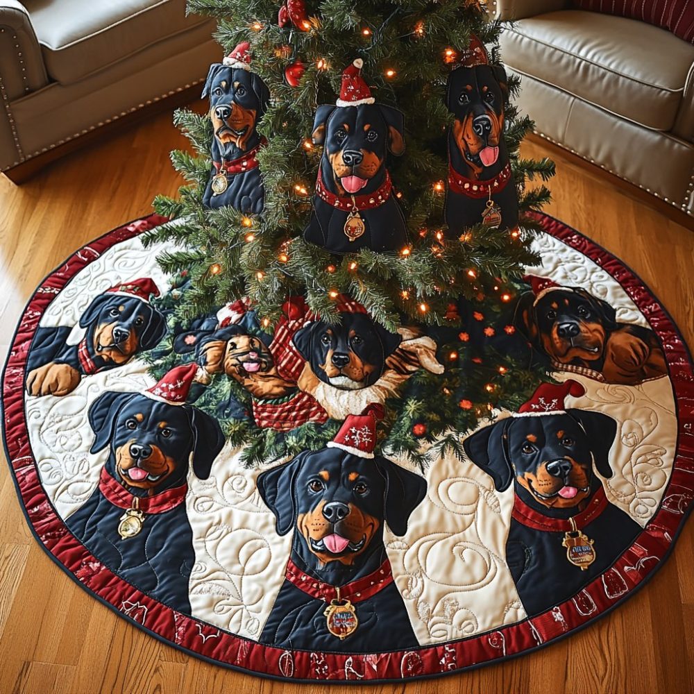 Custom Rottweiler Winter Wonderland Christmas Tree Skirt - Plush Holiday Dog Decor, Personalized Made-To-Order Gift
