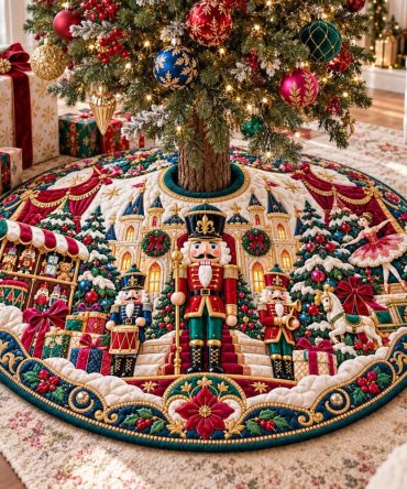 Royal Christmas Village Tree Skirt — Made-To-Order Regal Holiday Base, Luxurious Village Motif, Perfect Family Heirloom