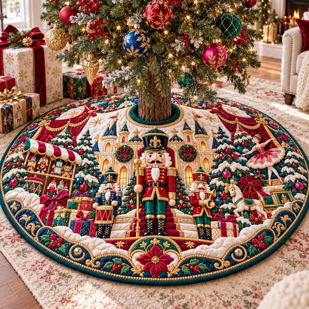 Royal Christmas Village Tree Skirt — Made-To-Order Regal Holiday Base, Luxurious Village Motif, Perfect Family Heirloom