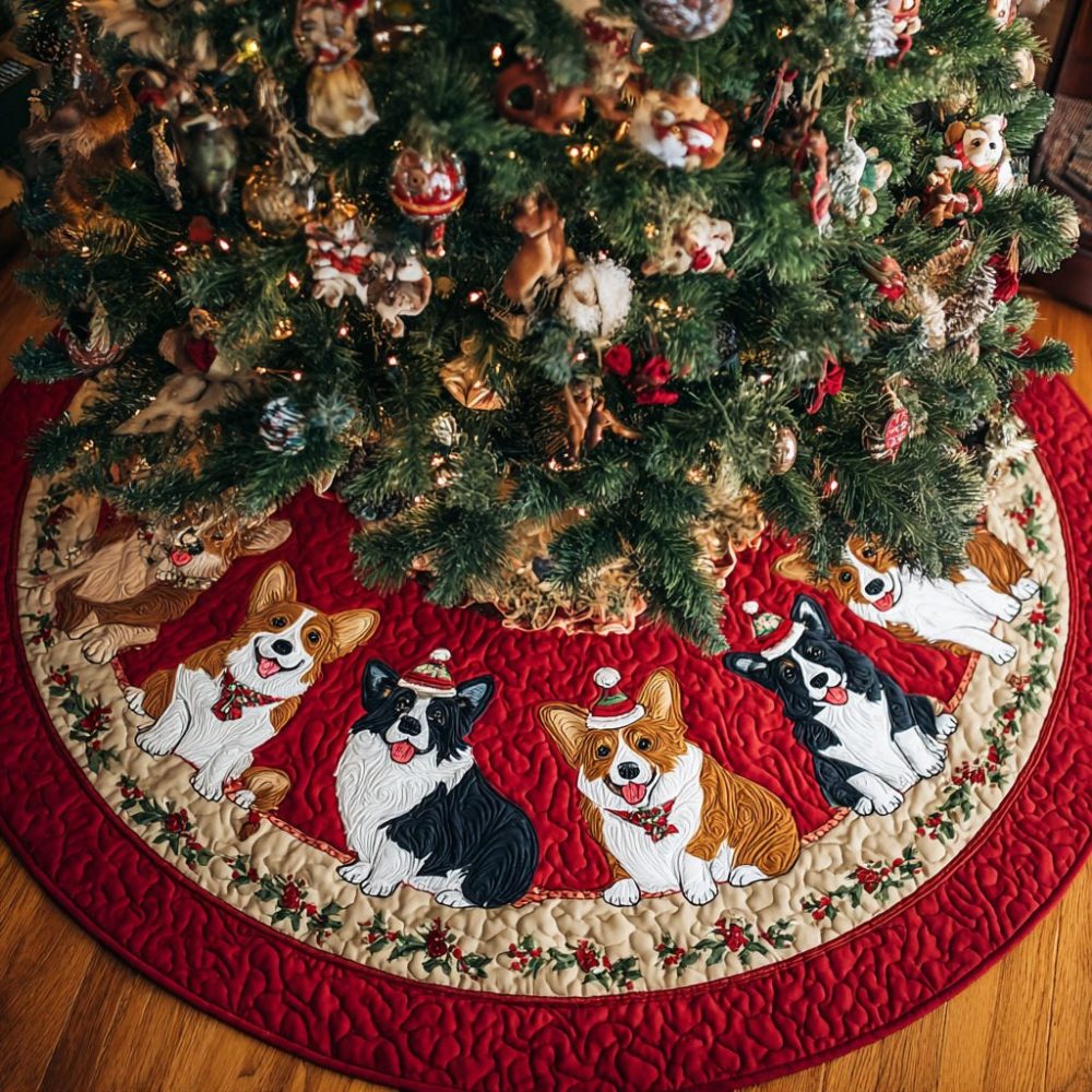 Royal Corgi Yuletide Holiday Tree Skirt - Charming Corgi Christmas Skirt, Handmade Pet-Themed Festive Decor With Personalization Options