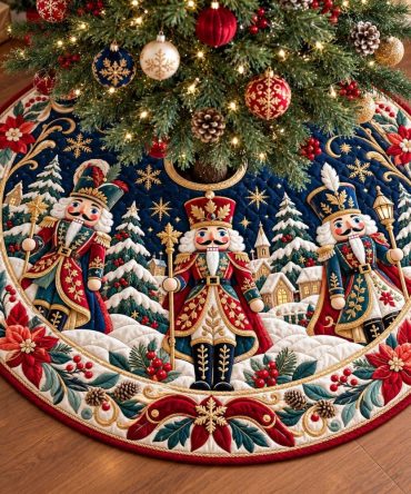 Elegant Royal Nutcracker Guard Holiday Tree Skirt — Premium Made-To-Order Christmas Tree Skirt In Plush Velvet, Personalized Fit
