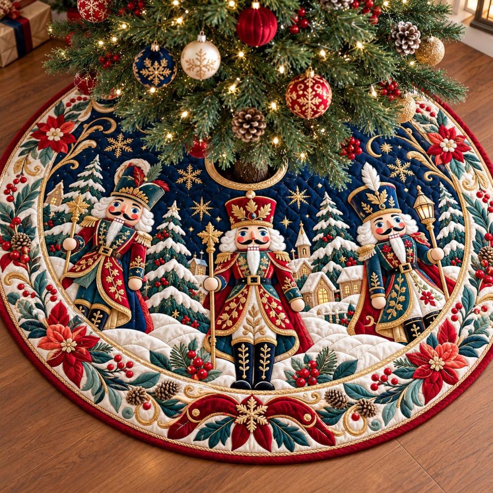 Elegant Royal Nutcracker Guard Holiday Tree Skirt — Premium Made-To-Order Christmas Tree Skirt In Plush Velvet, Personalized Fit