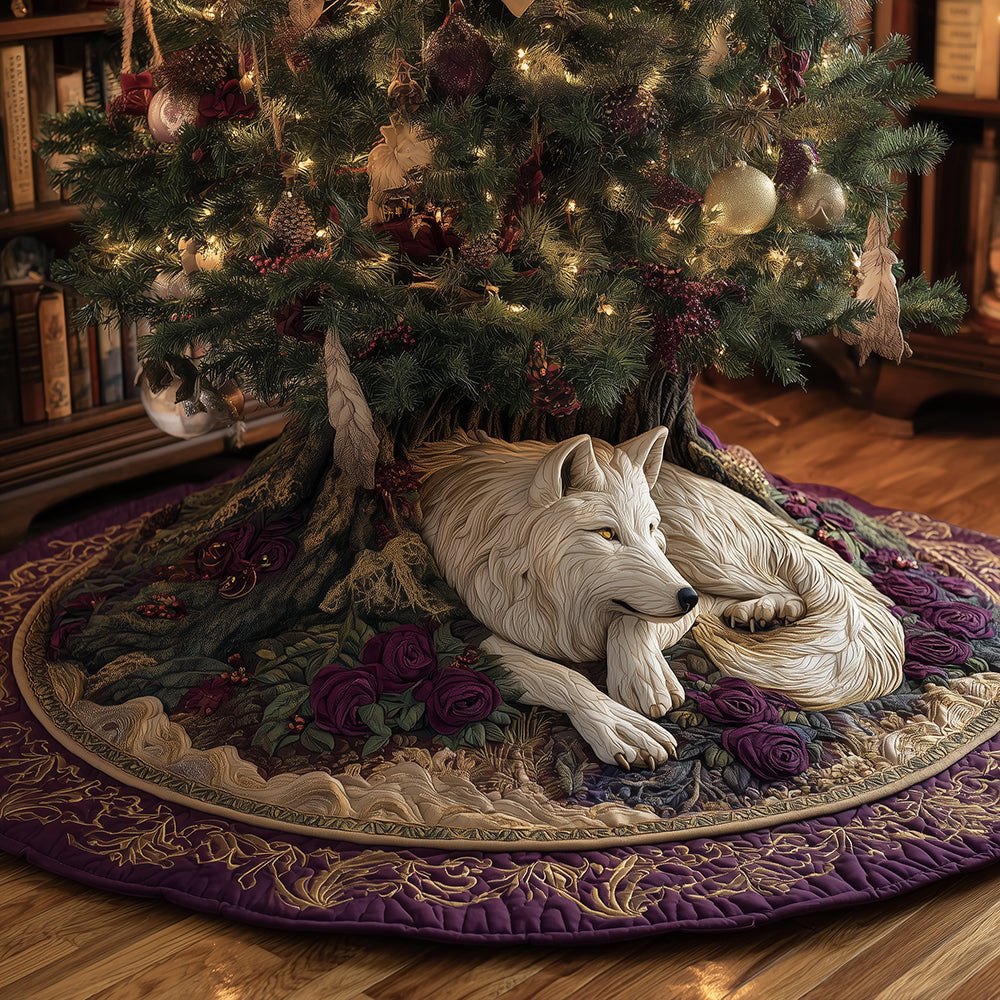Royal Winter Wolf Holiday Tree Skirt - Majestic Wolf Silhouette Christmas Tree Skirt, Handmade Rustic Winter Décor, Custom Sizing