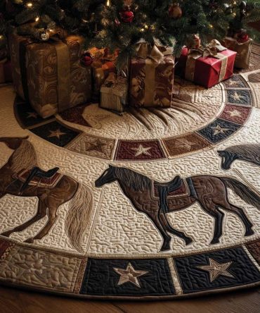 Premium Running Stallion Horse Christmas Tree Skirt - Equestrian Holiday Tree Skirt, Handcrafted Stable-Inspired Festive Décor
