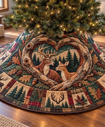 Rustic Deer Harmony Christmas Tree Skirt — Coordinated Natural Textures & Deer Motifs, Durable Holiday Base Cover, Custom Sizes