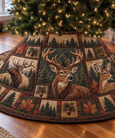 Rustic Deer Retreat Christmas Tree Skirt — Cozy Lodge-Inspired Base Cover With Deer & Pine Details, Customizable Holiday Accent