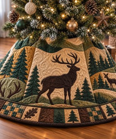 Rustic Deer Whispers Christmas Tree Skirt — Subtle Woodland Accents & Soft Textiles, Tailored Base Cover For Seasonal Decor