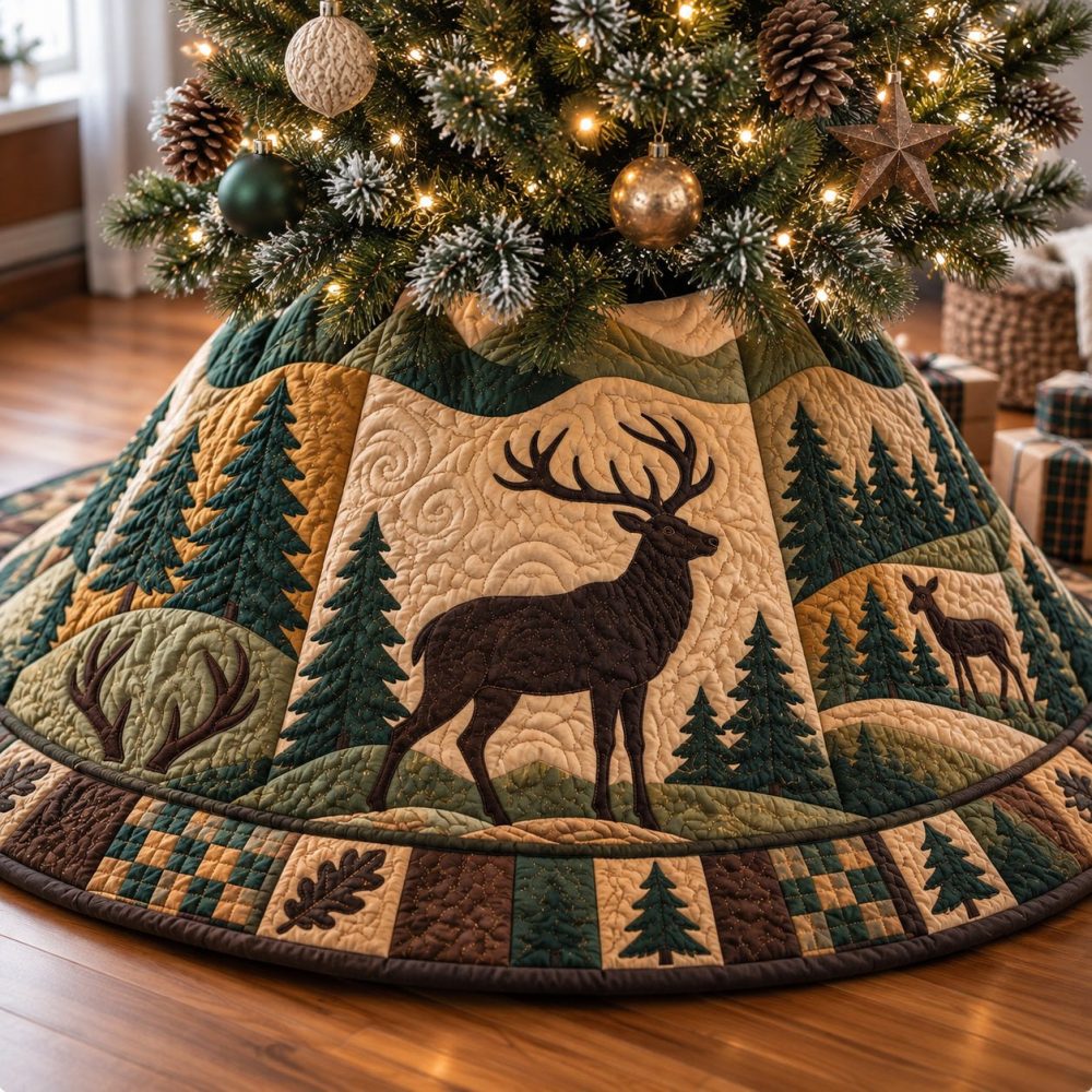 Rustic Deer Whispers Christmas Tree Skirt — Subtle Woodland Accents & Soft Textiles, Tailored Base Cover For Seasonal Decor