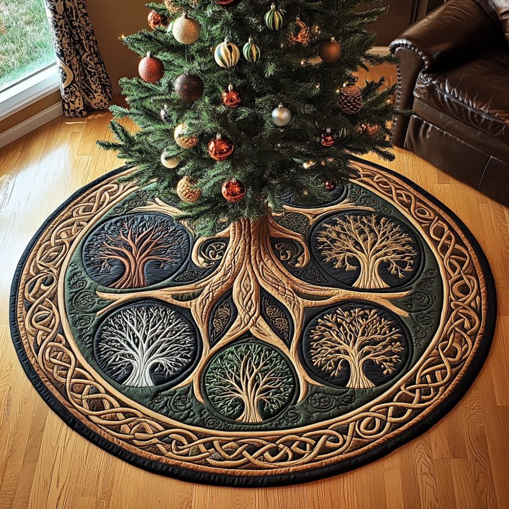 Rustic Elegance Quilted Christmas Tree Skirt — Custom Neutral Farmhouse Tree Skirt, Made-To-Order Elegant Holiday Décor, Order Today For Seasonal Delivery