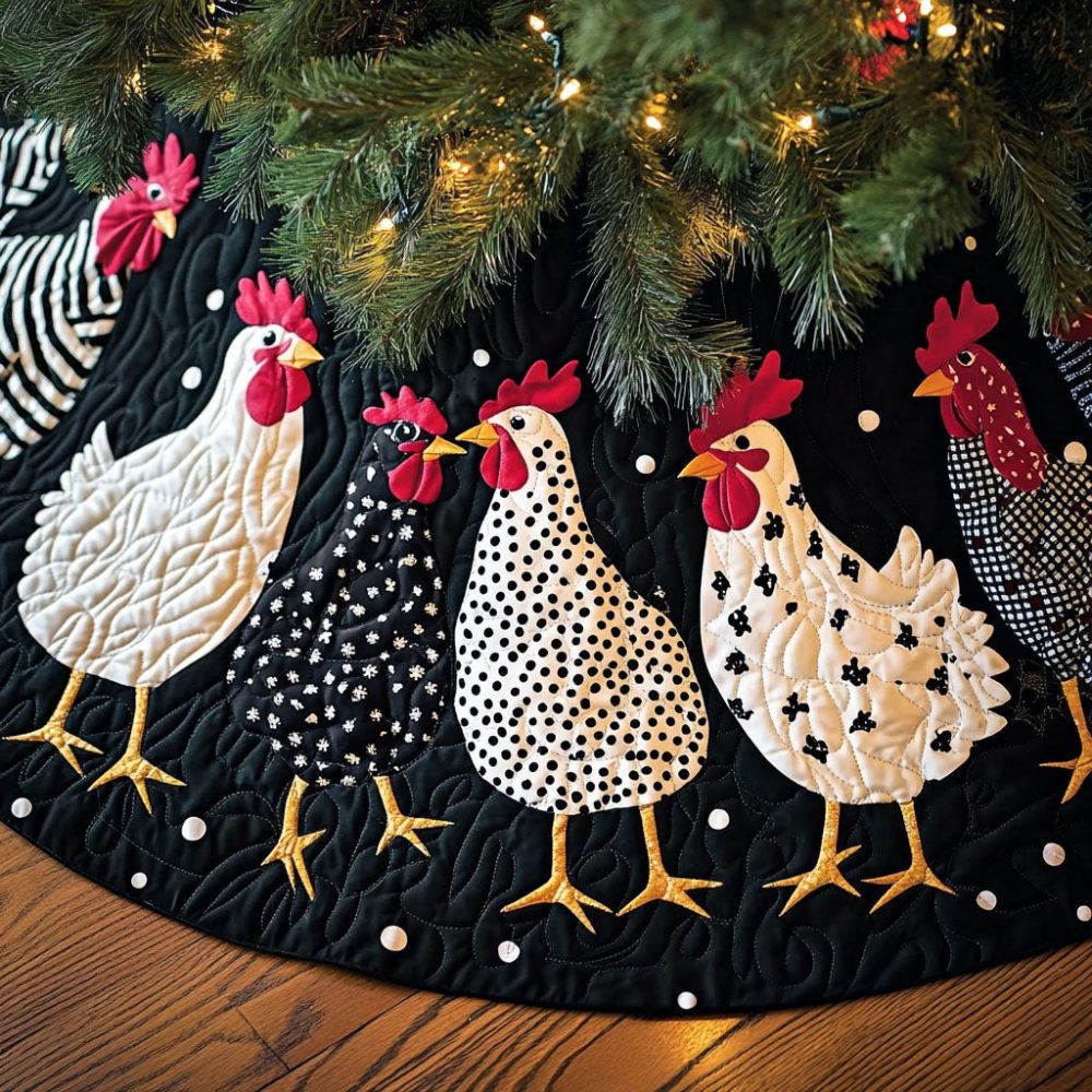 Rustic Gatherings Quilted Christmas Tree Skirt — Custom Farmhouse Holiday Tree Skirt For Entertaining, Made-To-Order, Order Today For Seasonal Delivery