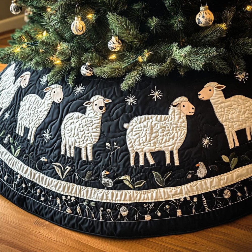 Rustic Herd Quilted Christmas Tree Skirt — Custom Animal Herd Holiday Tree Skirt, Farmhouse Style Made-To-Order Decor, Order Today For Holiday Delivery