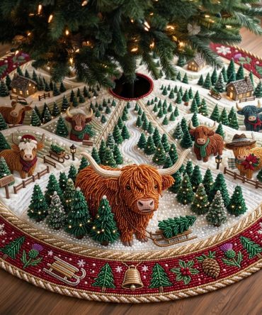 Rustic Highland Christmas Tree Skirt — Made-To-Order Wool-Style Holiday Tree Skirt For Cabin & Country Decor