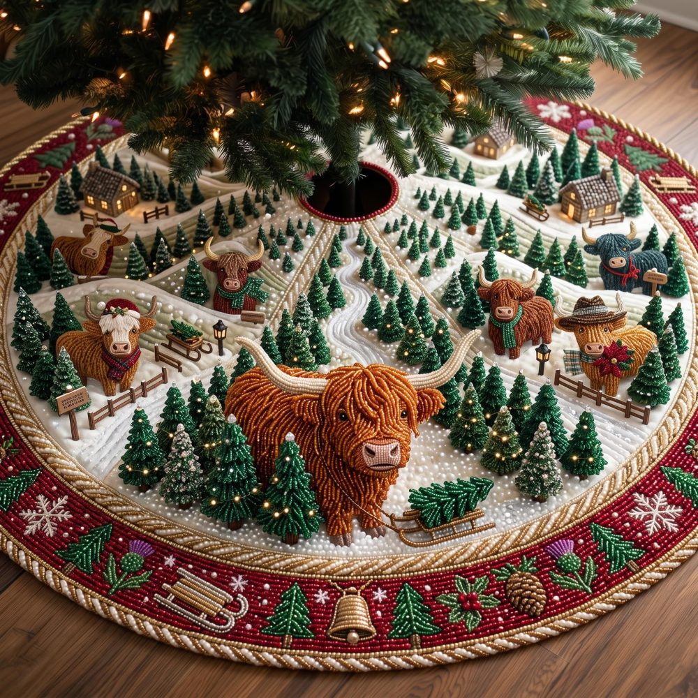 Rustic Highland Christmas Tree Skirt — Made-To-Order Wool-Style Holiday Tree Skirt For Cabin & Country Decor