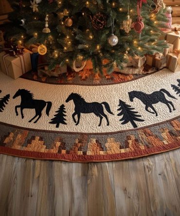 Rustic Rodeo Quilted Christmas Tree Skirt — Western Cowboy Holiday Tree Skirt, Ranch-Style Made-To-Order Décor, Custom Sizes — Order Today