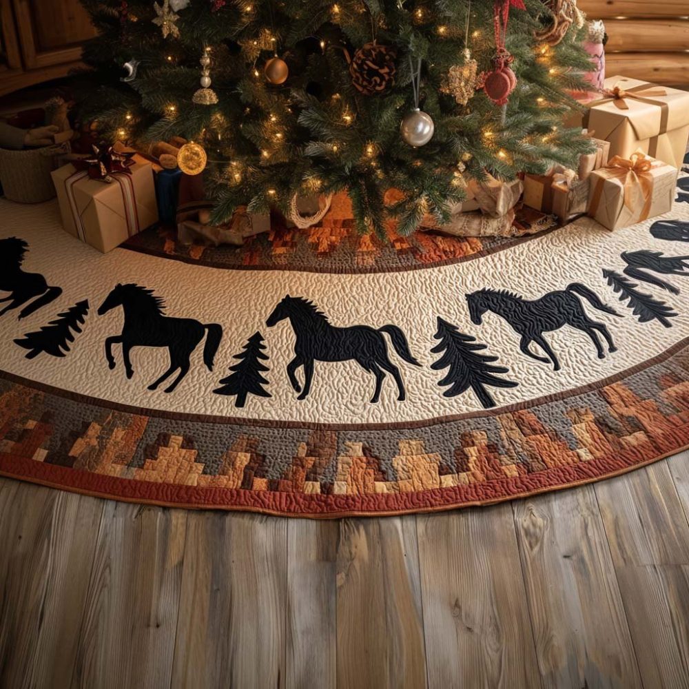 Rustic Rodeo Quilted Christmas Tree Skirt — Western Cowboy Holiday Tree Skirt, Ranch-Style Made-To-Order Décor, Custom Sizes — Order Today