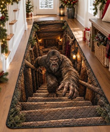 Rustic Bigfoot Stair Runner Carpet - Lodge-Style Non-Slip Stairway Runner, Durable, Low-Pile, Washable, Cabin Entry Hallway Rug