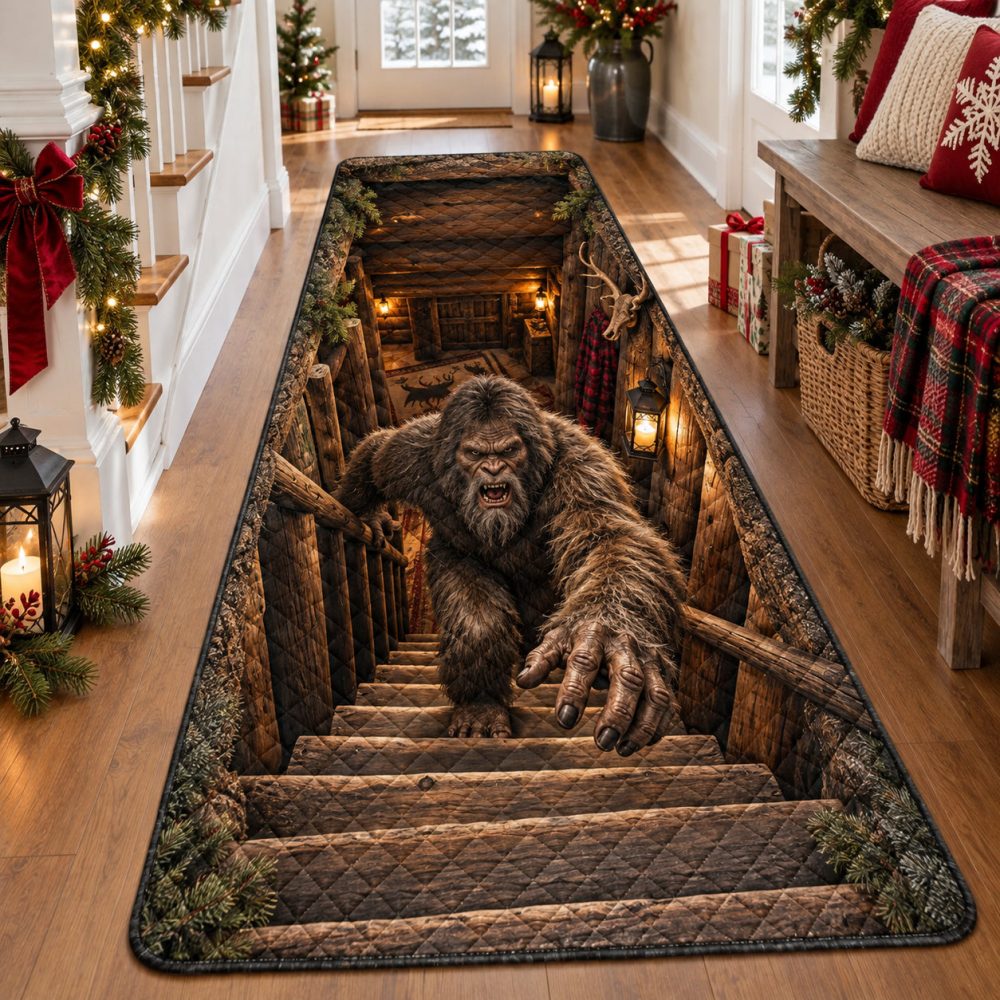 Rustic Bigfoot Stair Runner Carpet - Lodge-Style Non-Slip Stairway Runner, Durable, Low-Pile, Washable, Cabin Entry Hallway Rug