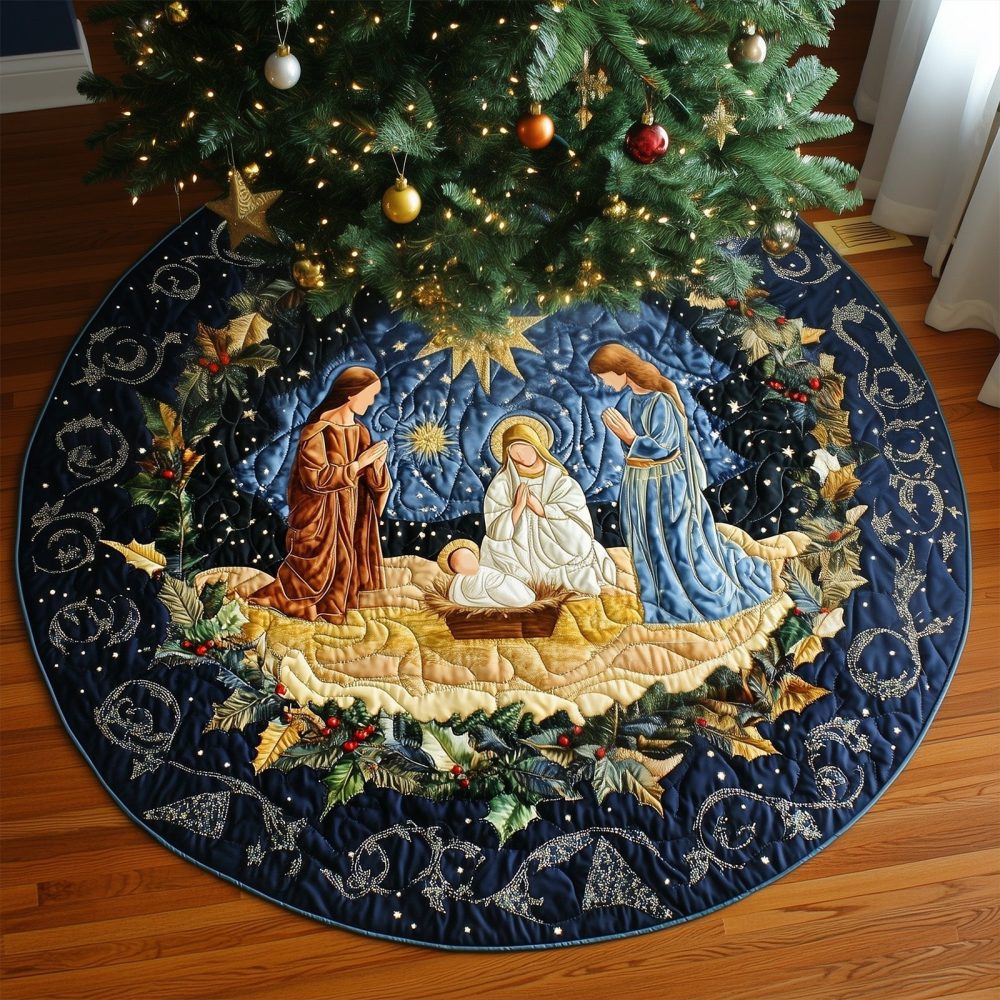 Sacred Joy Christmas Tree Skirt — Handcrafted Nativity Skirt, Made-To-Order Religious Holiday Decor With Custom Options