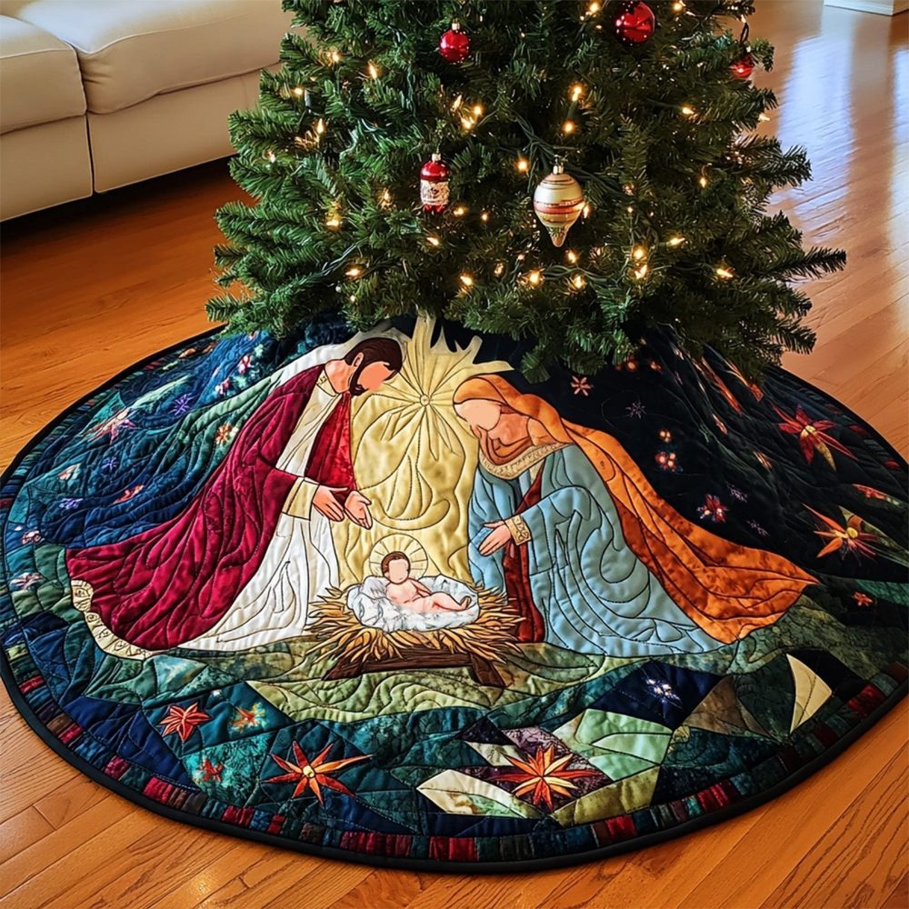 Sacred Manger Christmas Tree Skirt — Made-To-Order Nativity Manger Skirt, Handcrafted Religious Holiday Accent With Personalized Options