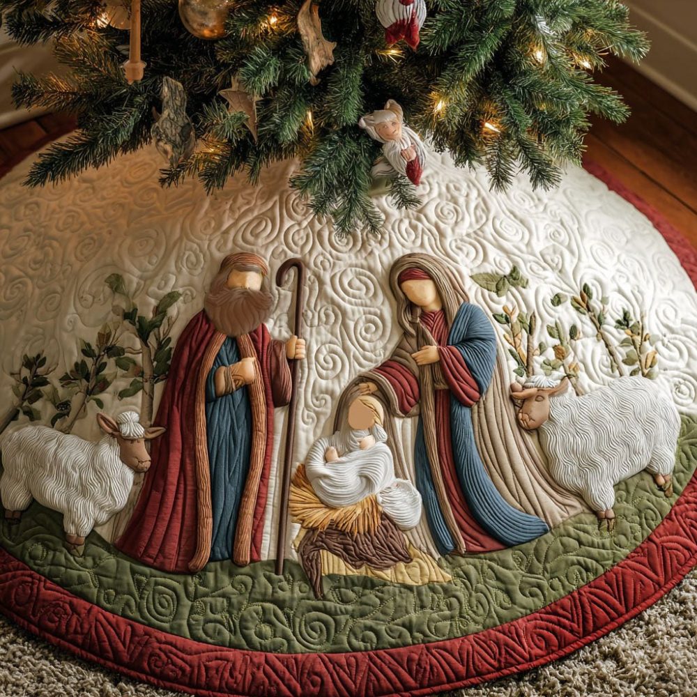 Sacred Nativity Deluxe Tree Skirt — Made-To-Order Nativity Holiday Accent, Handcrafted Religious Christmas Base With Custom Options